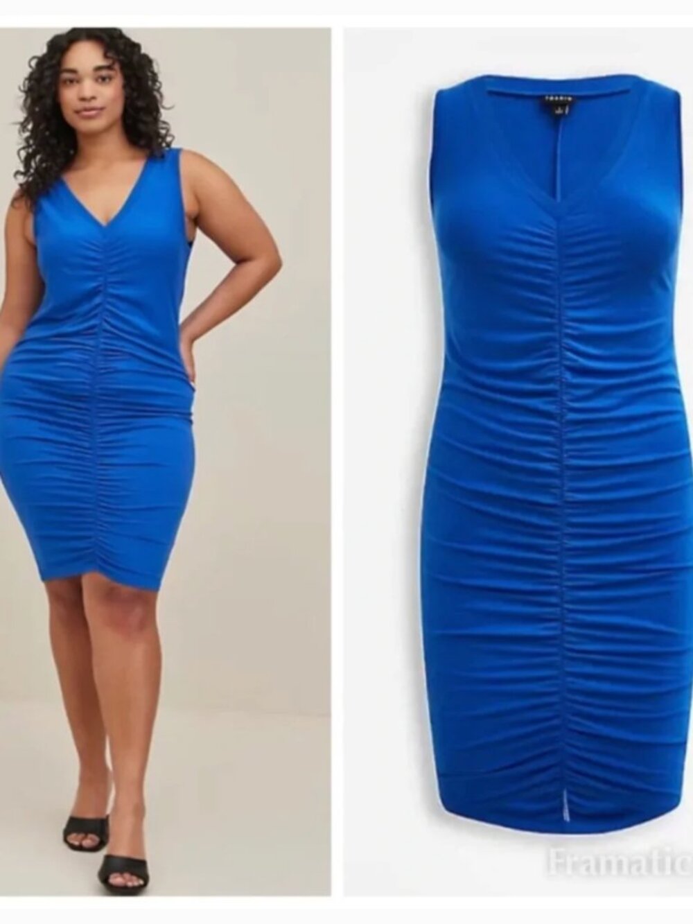 TORRID NWOT Blue Jersey Ruched Front V-Neck Bodycon Mini Dress Size 2
